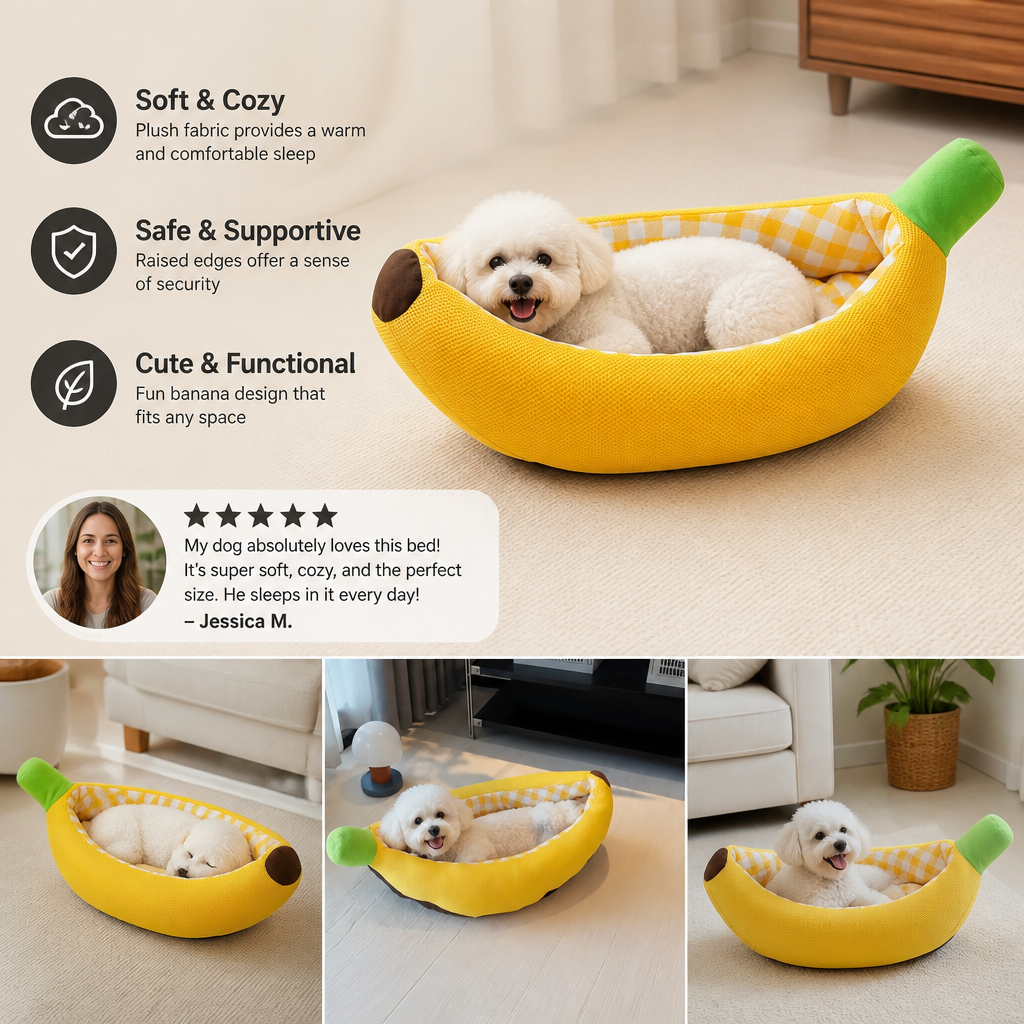 Banana-Shaped Cozy Pet Bed for Dogs