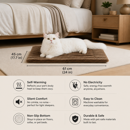 Self-Warming Pet Mat for Cats & Dogs – Quiet, Non-Slip & Electricity-Free