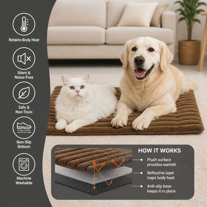 Self-Warming Pet Mat for Cats & Dogs – Quiet, Non-Slip & Electricity-Free