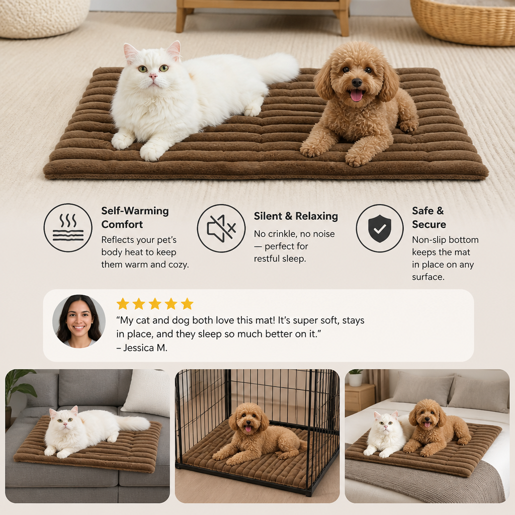 Self-Warming Pet Mat for Cats & Dogs – Quiet, Non-Slip & Electricity-Free
