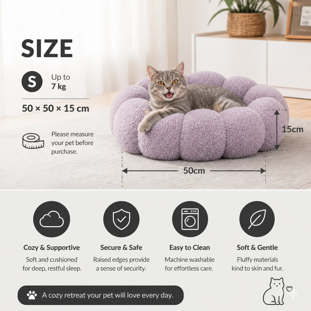 Luxury Floral Fluffy Donut Cat Bed – Soft & Washable Round Cushion