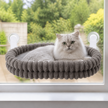Fluffy Cordless Folding Cat Window Hammock with Strong Suction Cups & Washable Cover