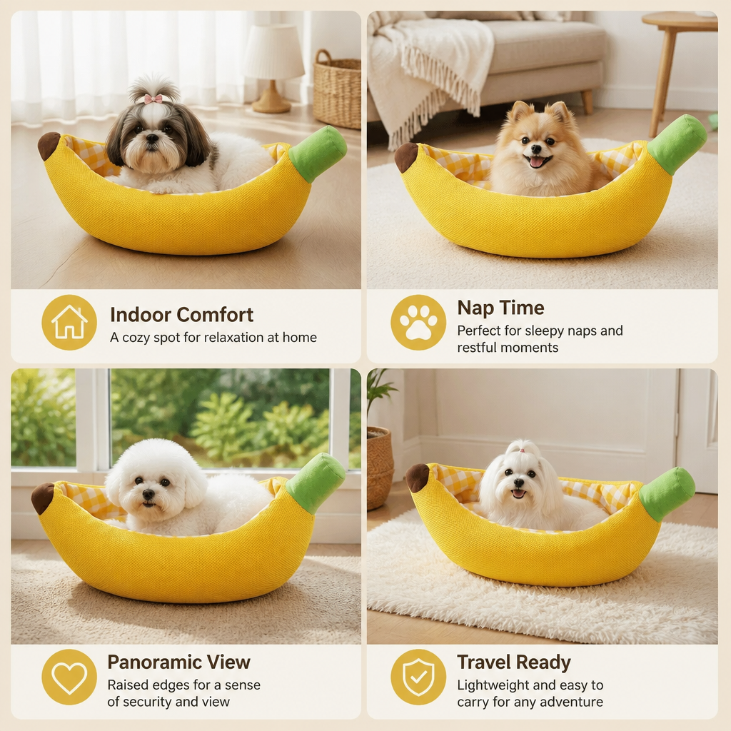 Banana-Shaped Cozy Pet Bed for Dogs