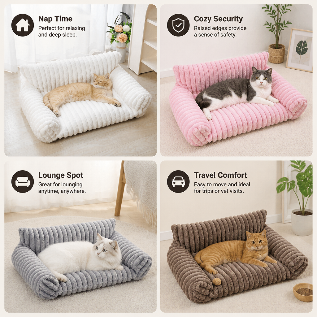 Fluffy Cloud Cat Sofa Bed with Soft Bolsters & Washable Covers