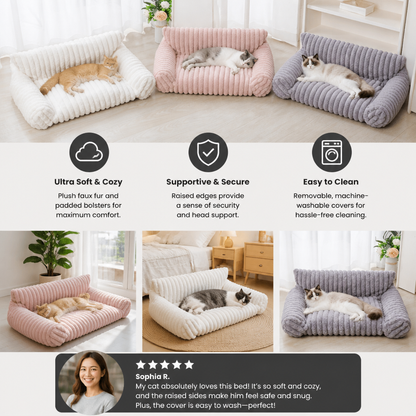 Fluffy Cloud Cat Sofa Bed with Soft Bolsters & Washable Covers