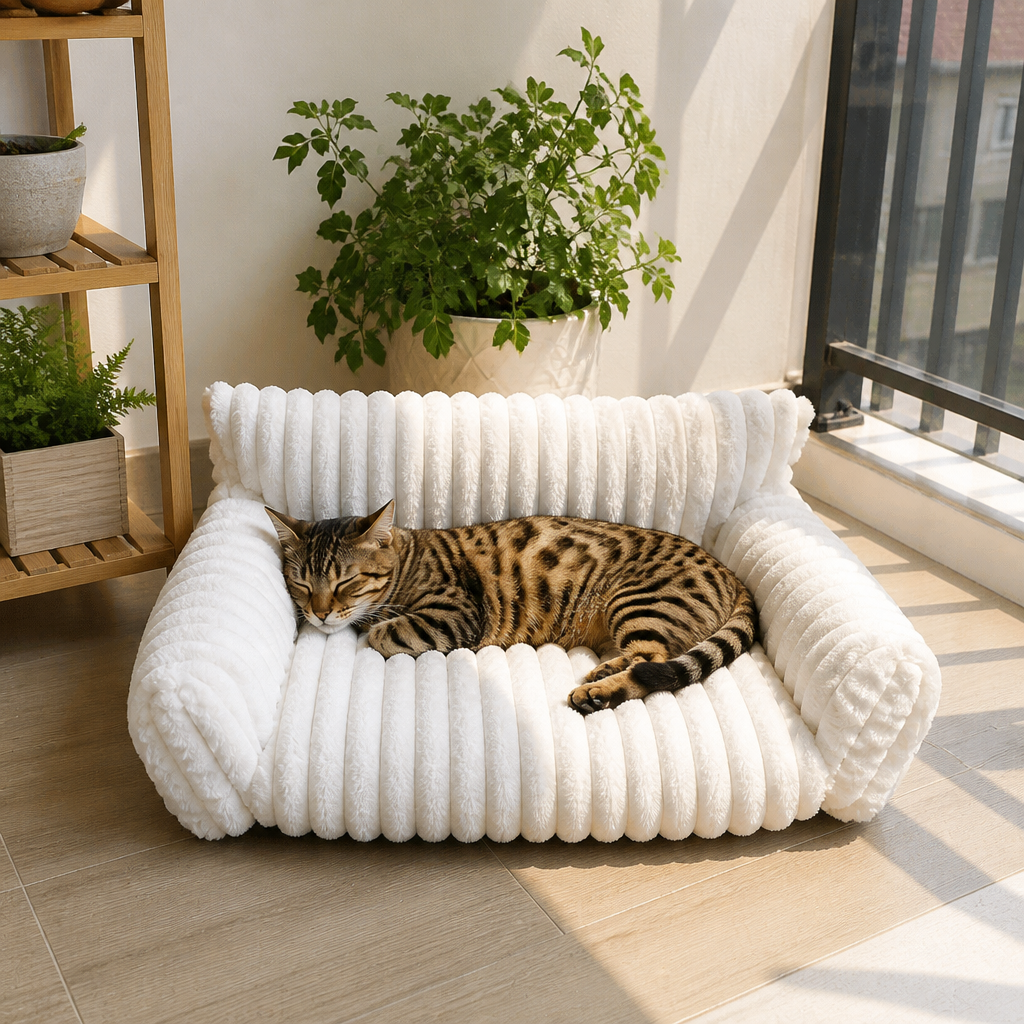 Fluffy Cloud Cat Sofa Bed with Soft Bolsters & Washable Covers