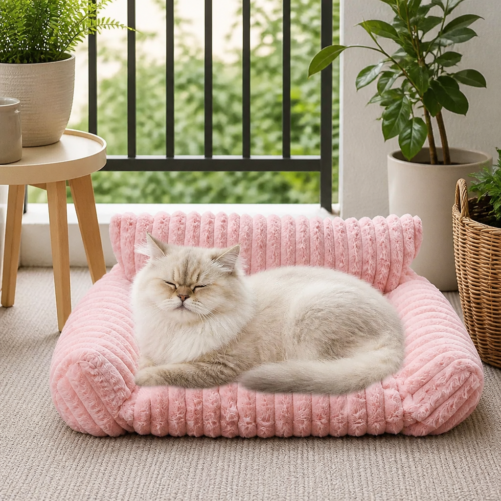 Fluffy Cloud Cat Sofa Bed with Soft Bolsters & Washable Covers
