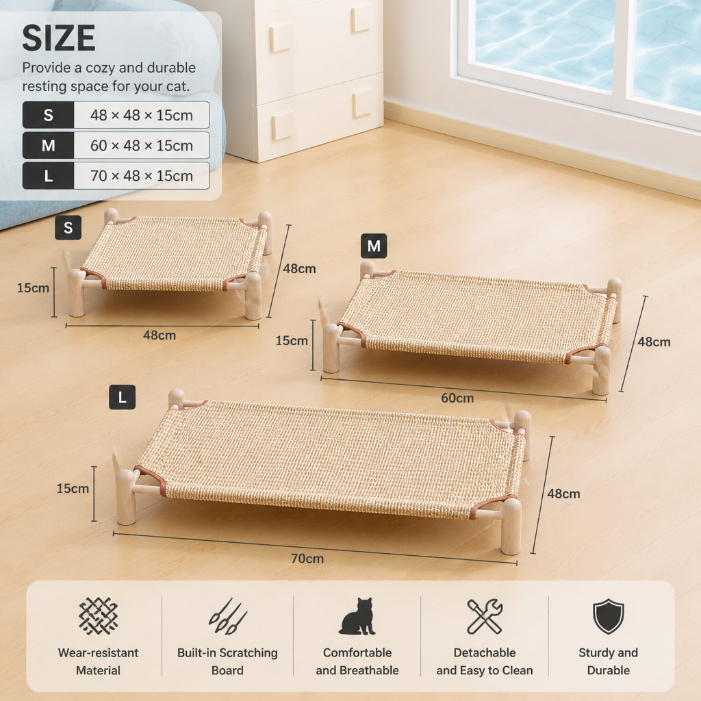 Wear-resistant detachable and durable cat pet sleeping bed with cat scratching board