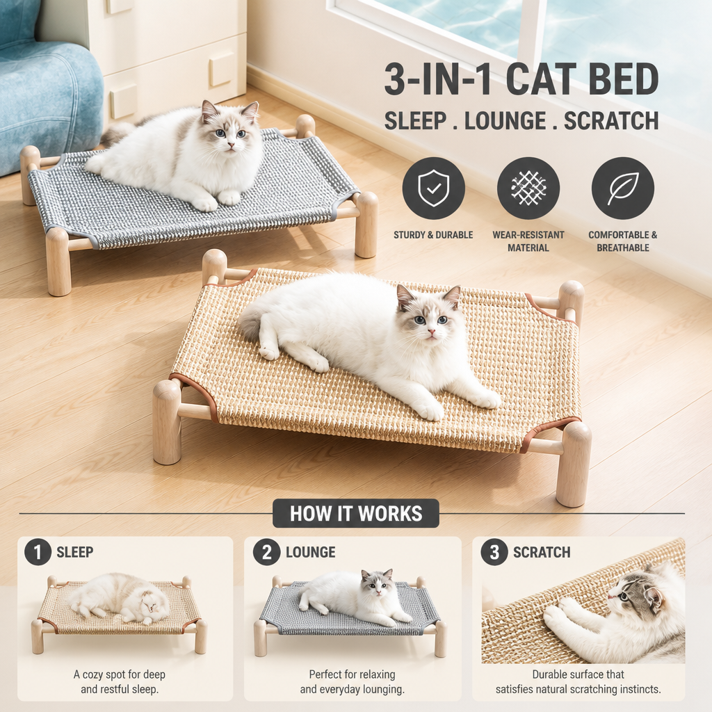 Wear-resistant detachable and durable cat pet sleeping bed with cat scratching board