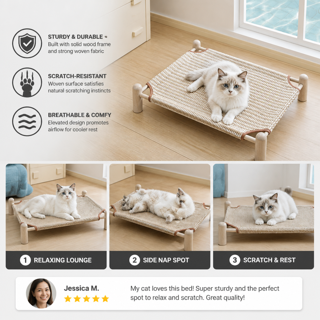Wear-resistant detachable and durable cat pet sleeping bed with cat scratching board