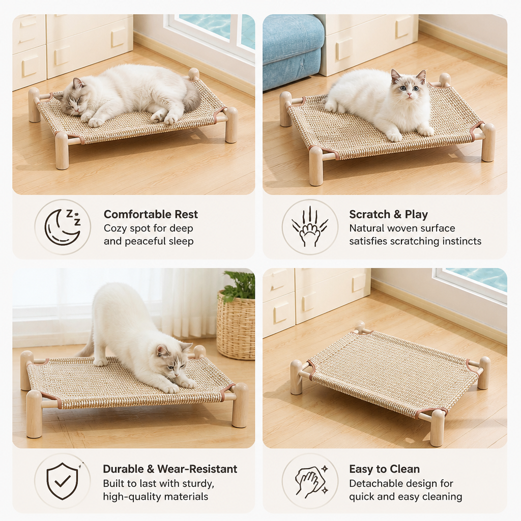 Wear-resistant detachable and durable cat pet sleeping bed with cat scratching board