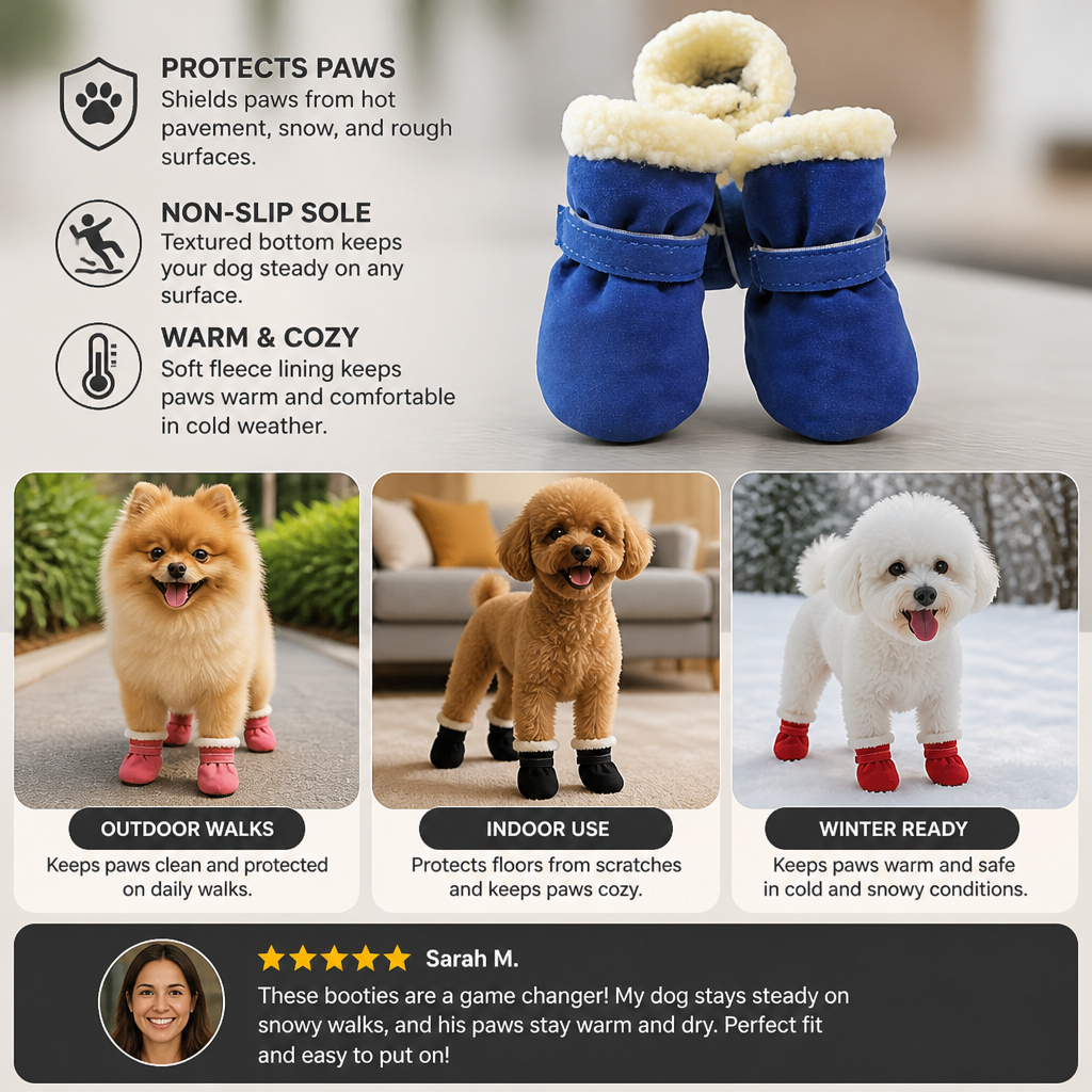 Soft Velvet Puppy Booties – Warm Non-Slip Paw Covers