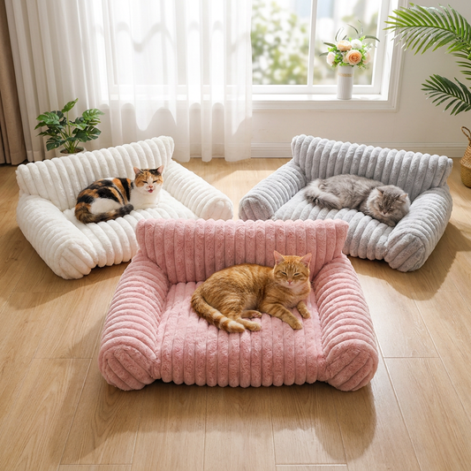 Fluffy Cloud Cat Sofa Bed with Soft Bolsters & Washable Covers