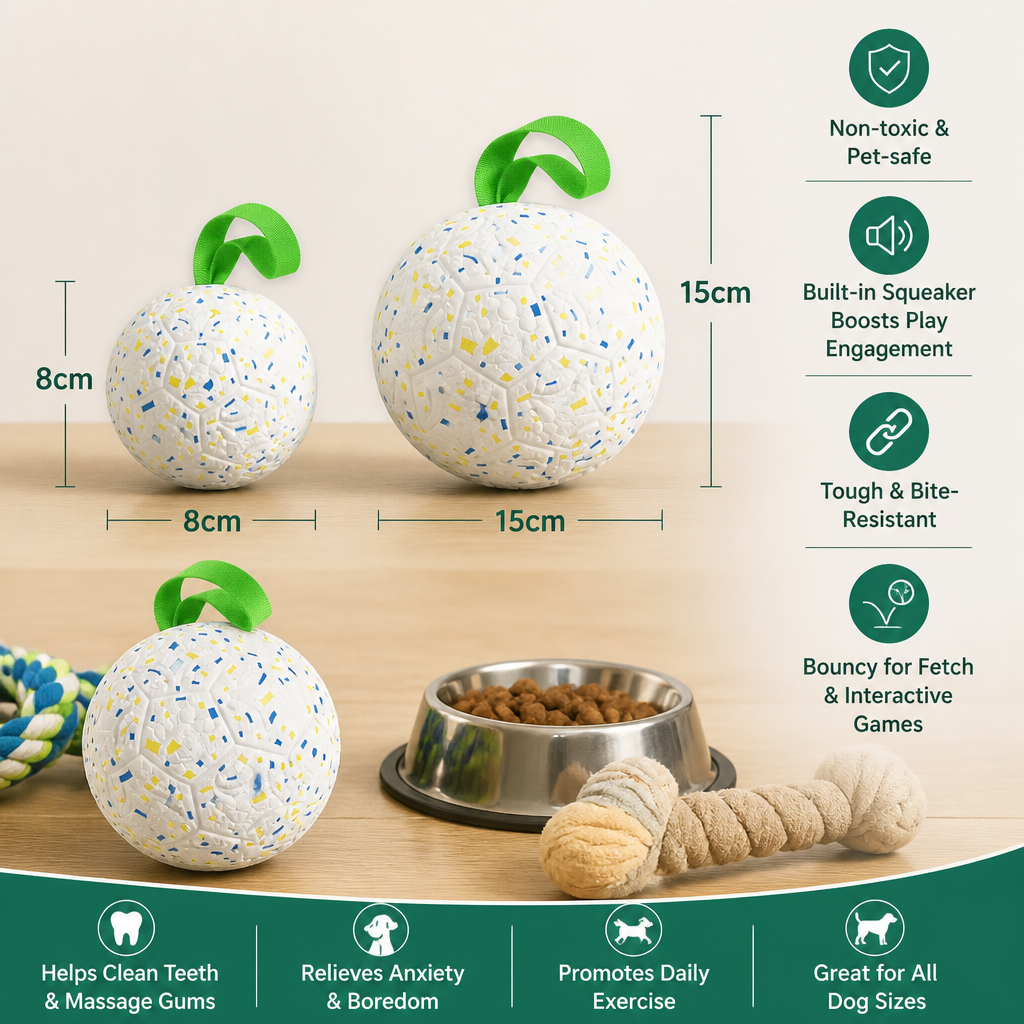 Indestructible Squeaky Dog Ball – Bite-Resistant Interactive Tug & Fetch Toy