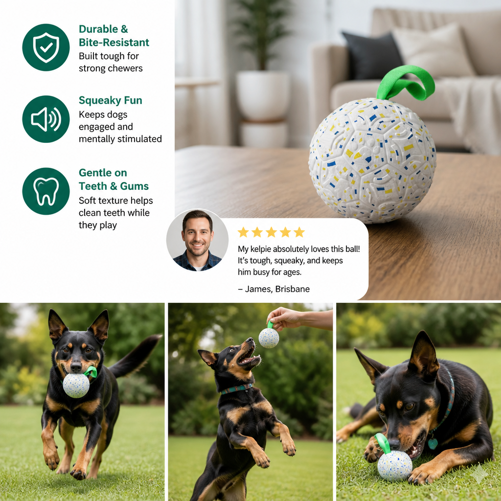 Indestructible Squeaky Dog Ball – Bite-Resistant Interactive Tug & Fetch Toy