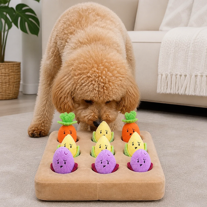 Interactive Vegetable Garden Treat Toy – Hide & Seek Snuffle Puzzle with Squeaky Veggies
