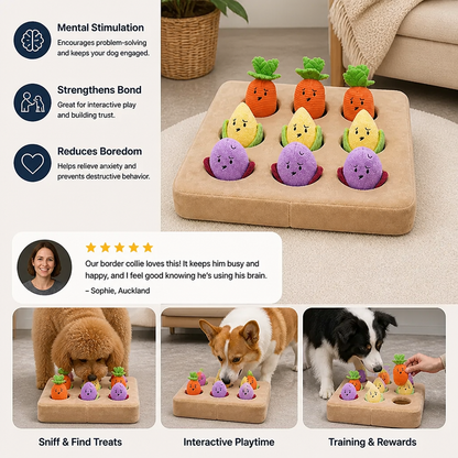 Interactive Vegetable Garden Treat Toy – Hide & Seek Snuffle Puzzle with Squeaky Veggies