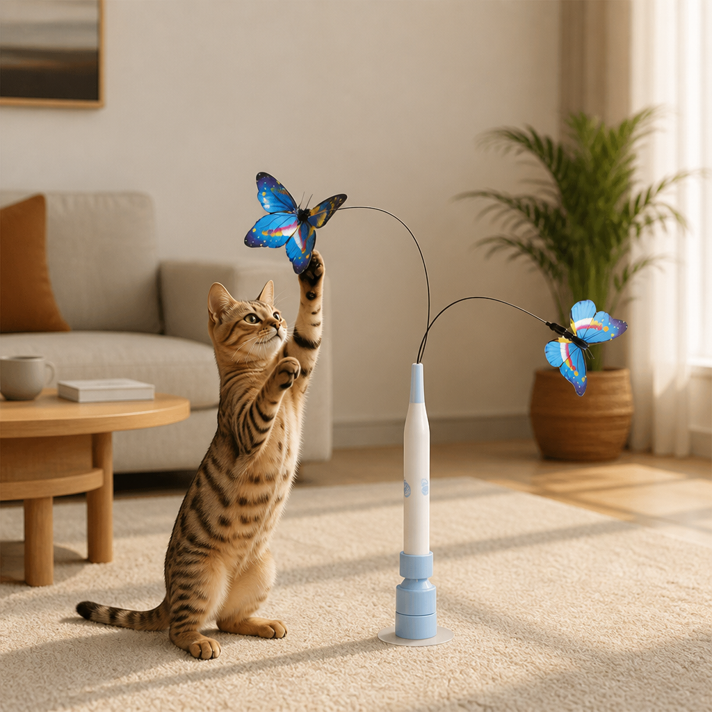 Interactive Spinning Butterfly Cat Toy – Rechargeable Motion Teaser Wand