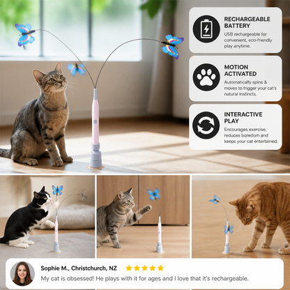 Interactive Spinning Butterfly Cat Toy – Rechargeable Motion Teaser Wand