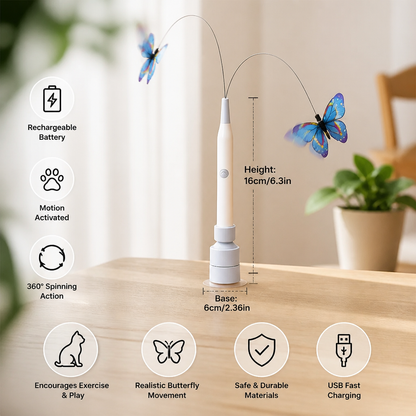 Interactive Spinning Butterfly Cat Toy – Rechargeable Motion Teaser Wand
