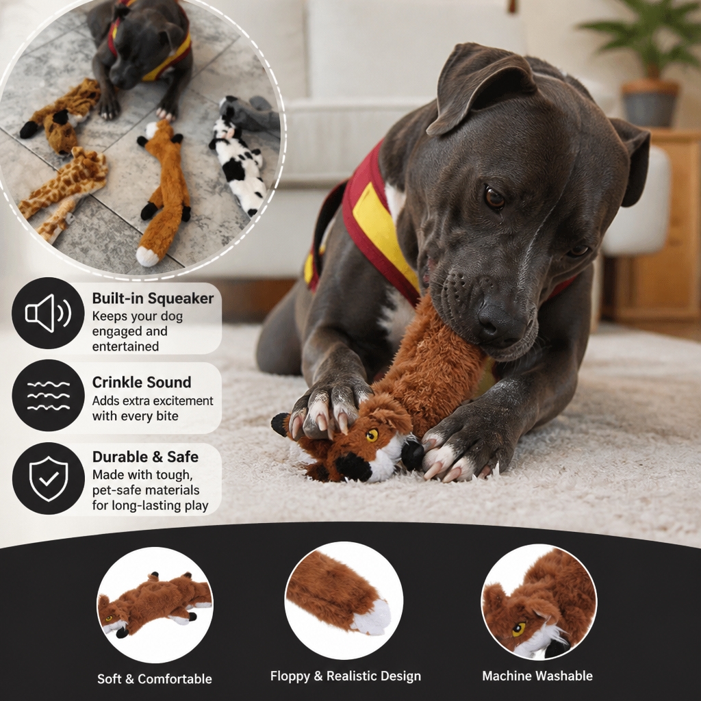 Durable Stuffing-Free Crinkle Squeaky Dog Toy