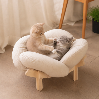 Luxury Elevated Wooden Flower Pet Bed with Plush Cushion