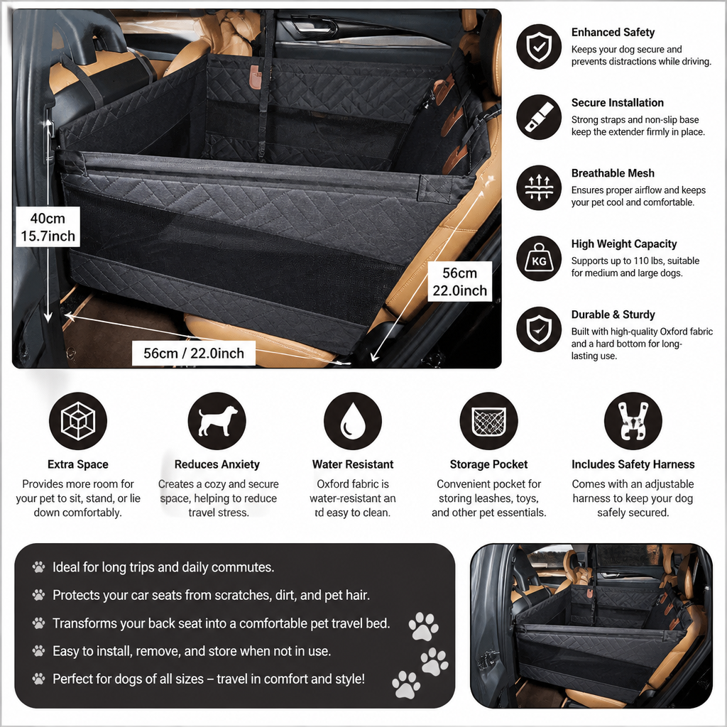 Hard Bottom Single Car Seat Extender for Dogs