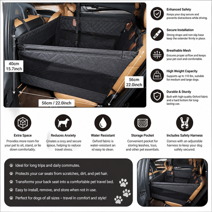 Hard Bottom Single Car Seat Extender for Dogs