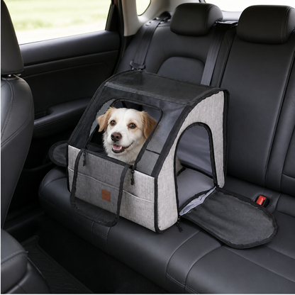 Safe Car Dog Seat – Foldable Carrier Bag with Mesh Windows and Safety Belt System