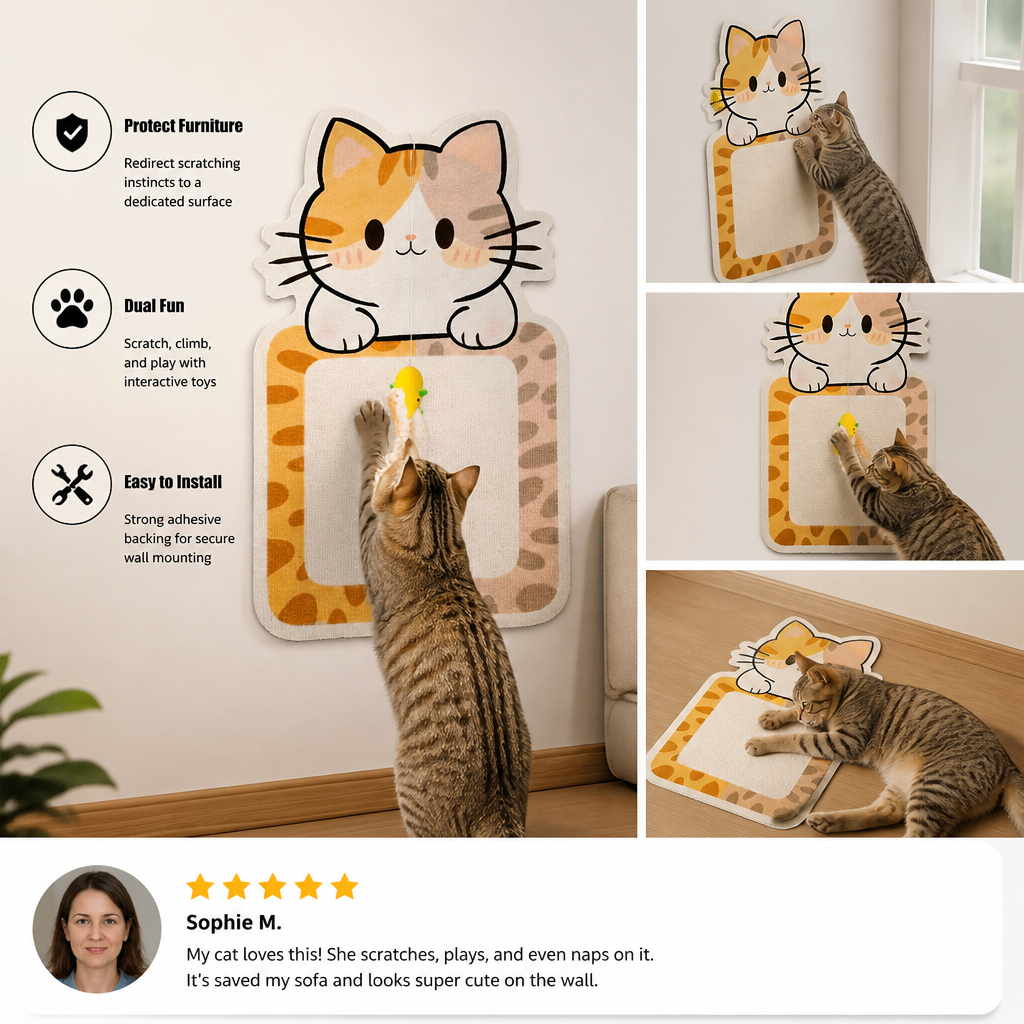 2-in-1 Wall-Mounted Cat Scratcher & Interactive Play Toy