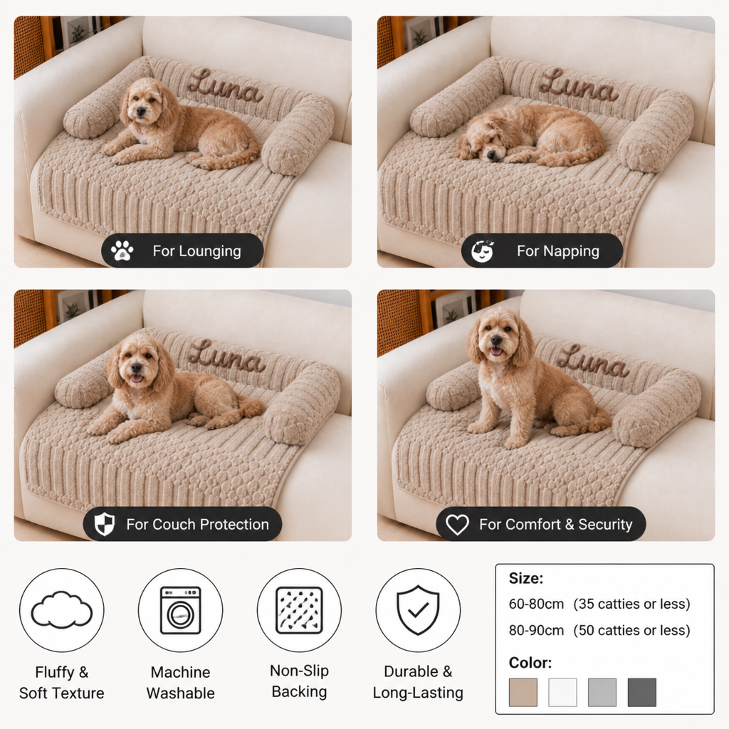 Personalized Fluffy Dog Sofa Bed & Protective Couch Cover