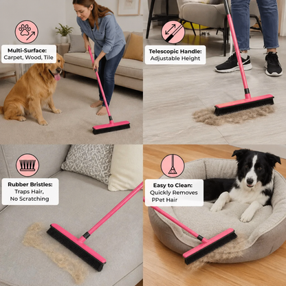 Telescopic Pet Hair Removal Broom – Multi-Surface Cleaner for Carpet, Sofa & Dog Bed