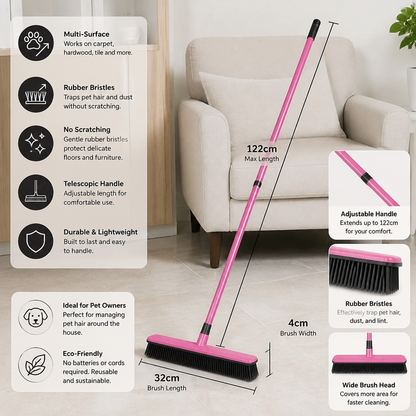 Telescopic Pet Hair Removal Broom – Multi-Surface Cleaner for Carpet, Sofa & Dog Bed