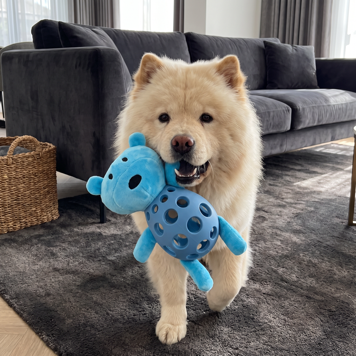 2-in-1 Bear Dog Toy – Squeaky Plush & Dental Chew Ball