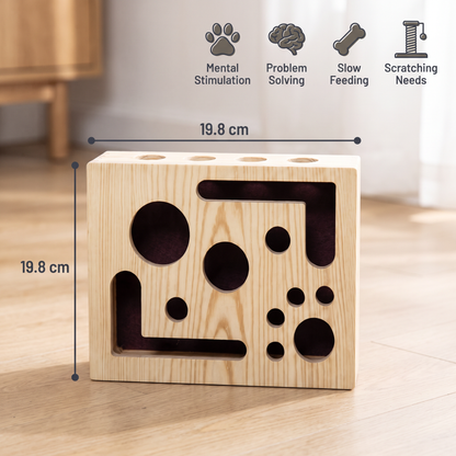 Interactive Wooden Cat Puzzle Box – Scratch, Hide & Treat Enrichment Toy