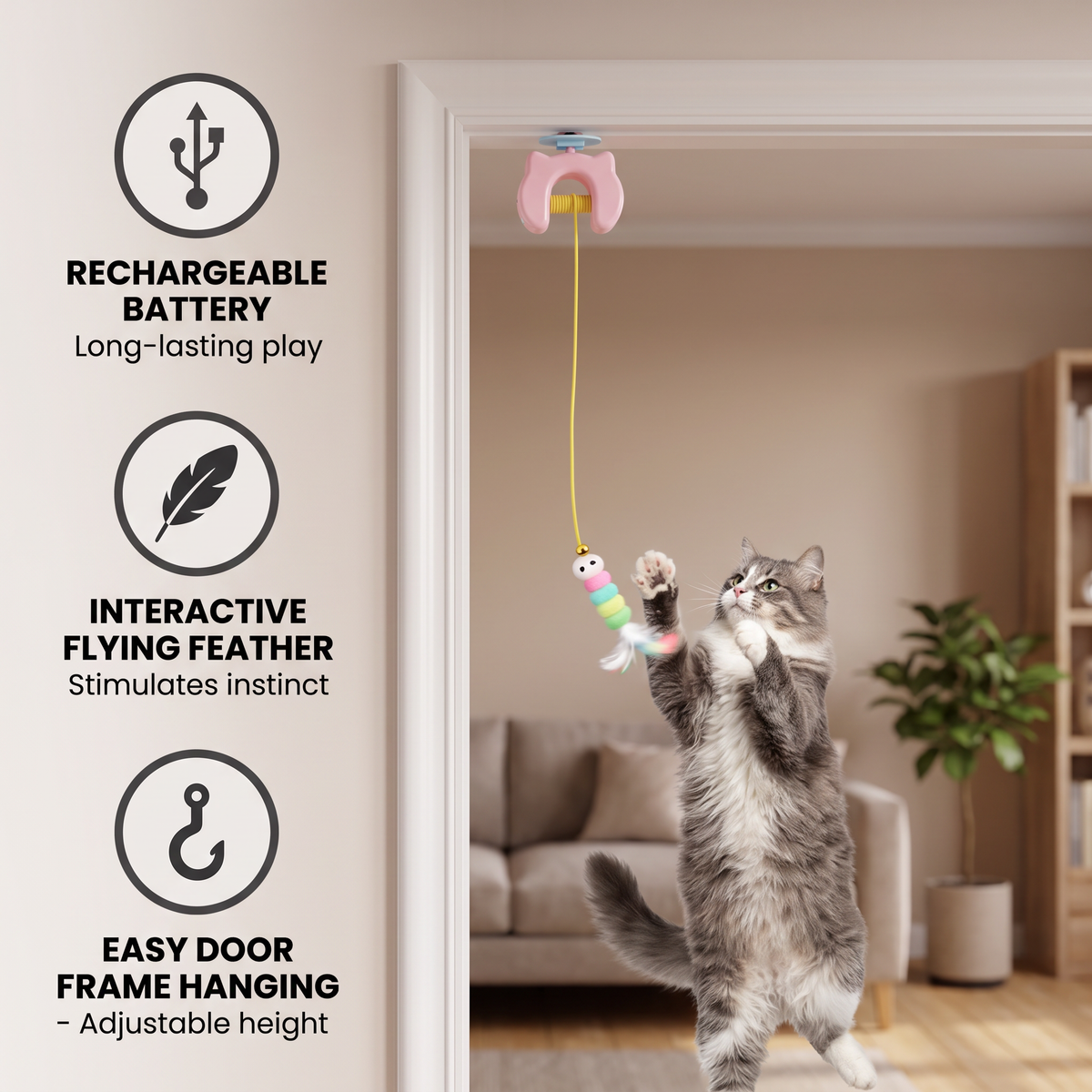 Rechargeable Hanging Door Cat Toy with Interactive Flying Feather
