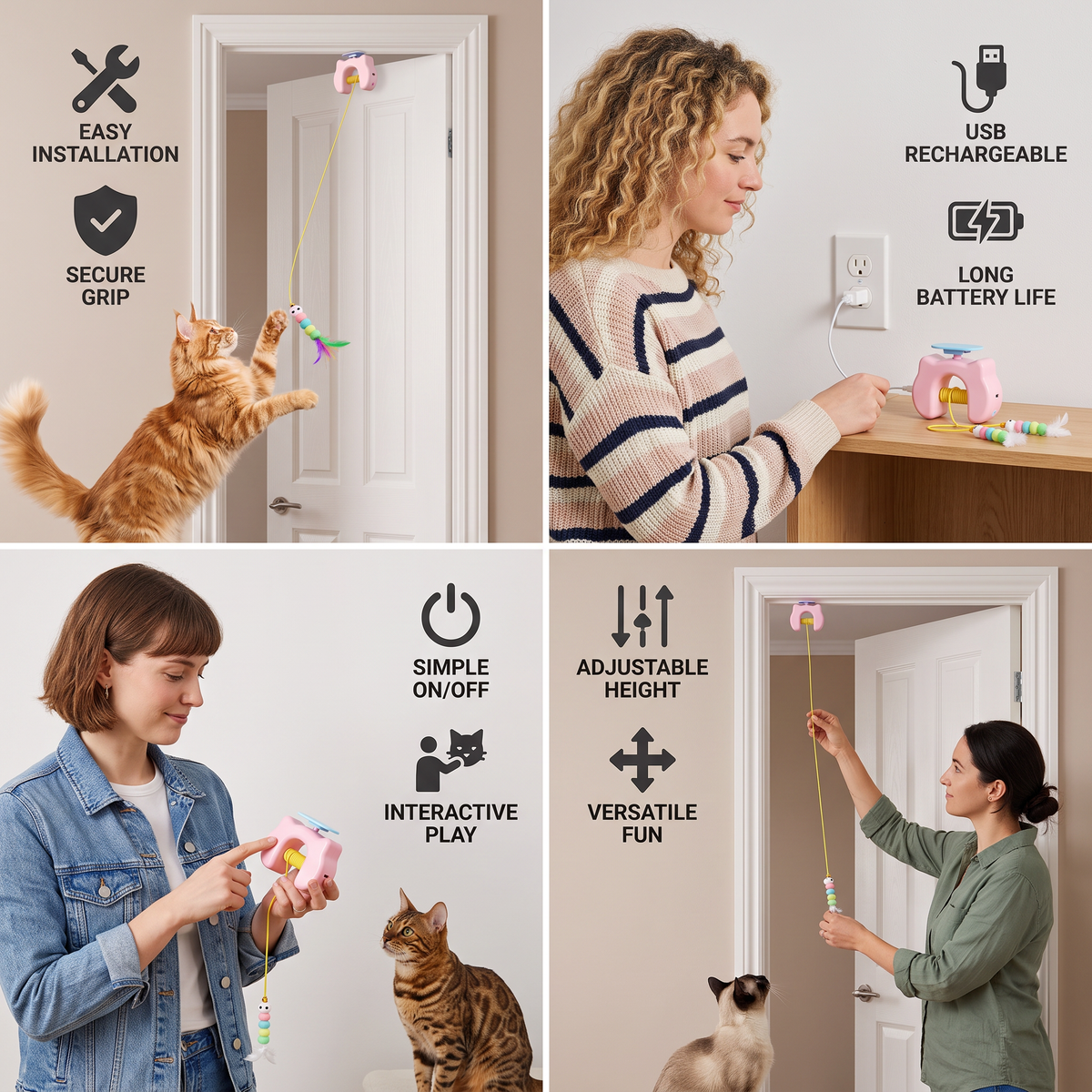Rechargeable Hanging Door Cat Toy with Interactive Flying Feather