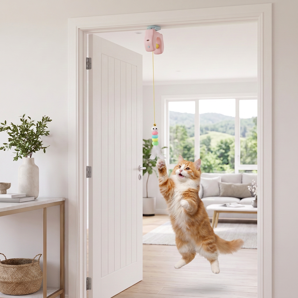 Rechargeable Hanging Door Cat Toy with Interactive Flying Feather