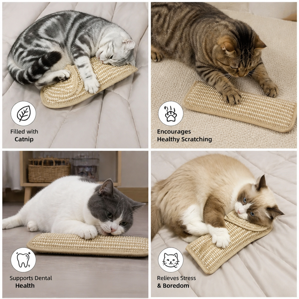Natural Sisal Cat Kicker & Scratcher with Catnip – Dental Chew Toy