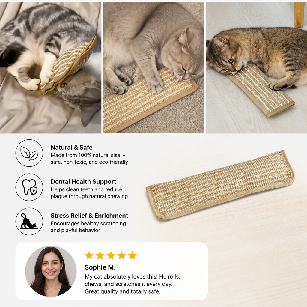 Natural Sisal Cat Kicker & Scratcher with Catnip – Dental Chew Toy
