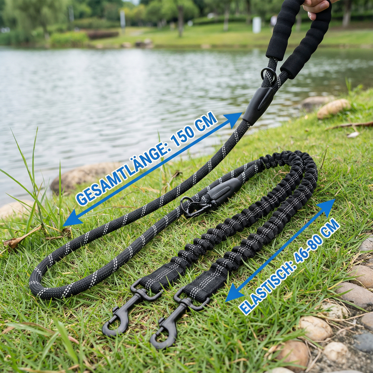 2-in-1 Double Dog Lead with 360° Swivel – Tangle-Free & Shock-Absorbing