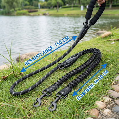 2-in-1 Double Dog Lead with 360° Swivel – Tangle-Free & Shock-Absorbing