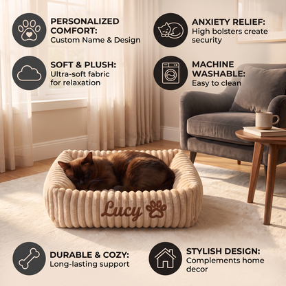 Personalized Fluffy Cloud Cat Bed with Soft Bolsters