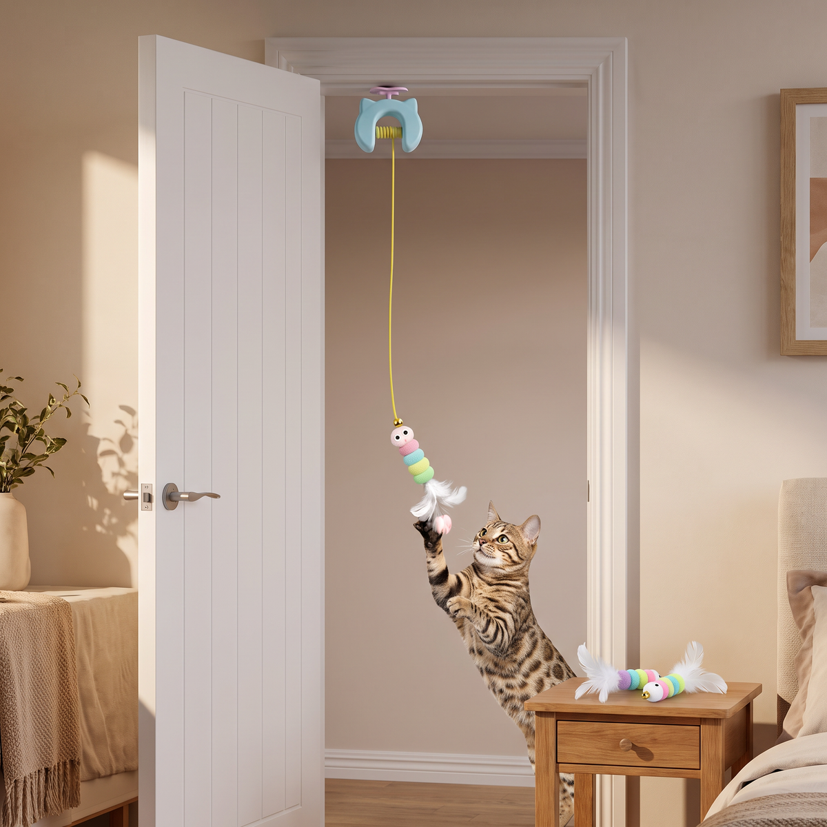 Rechargeable Hanging Door Cat Toy with Interactive Flying Feather