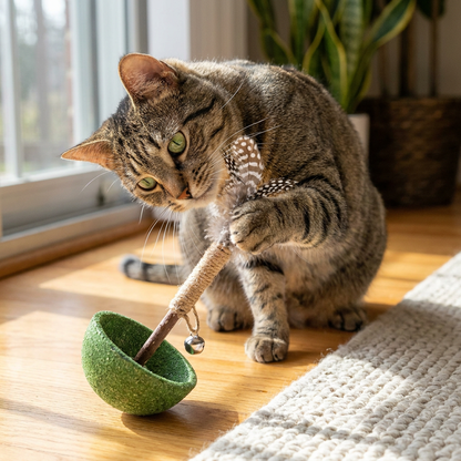 Teeth Cleaning Catnip Tumbler Cat Toy – Interactive Feather Teaser with Bell
