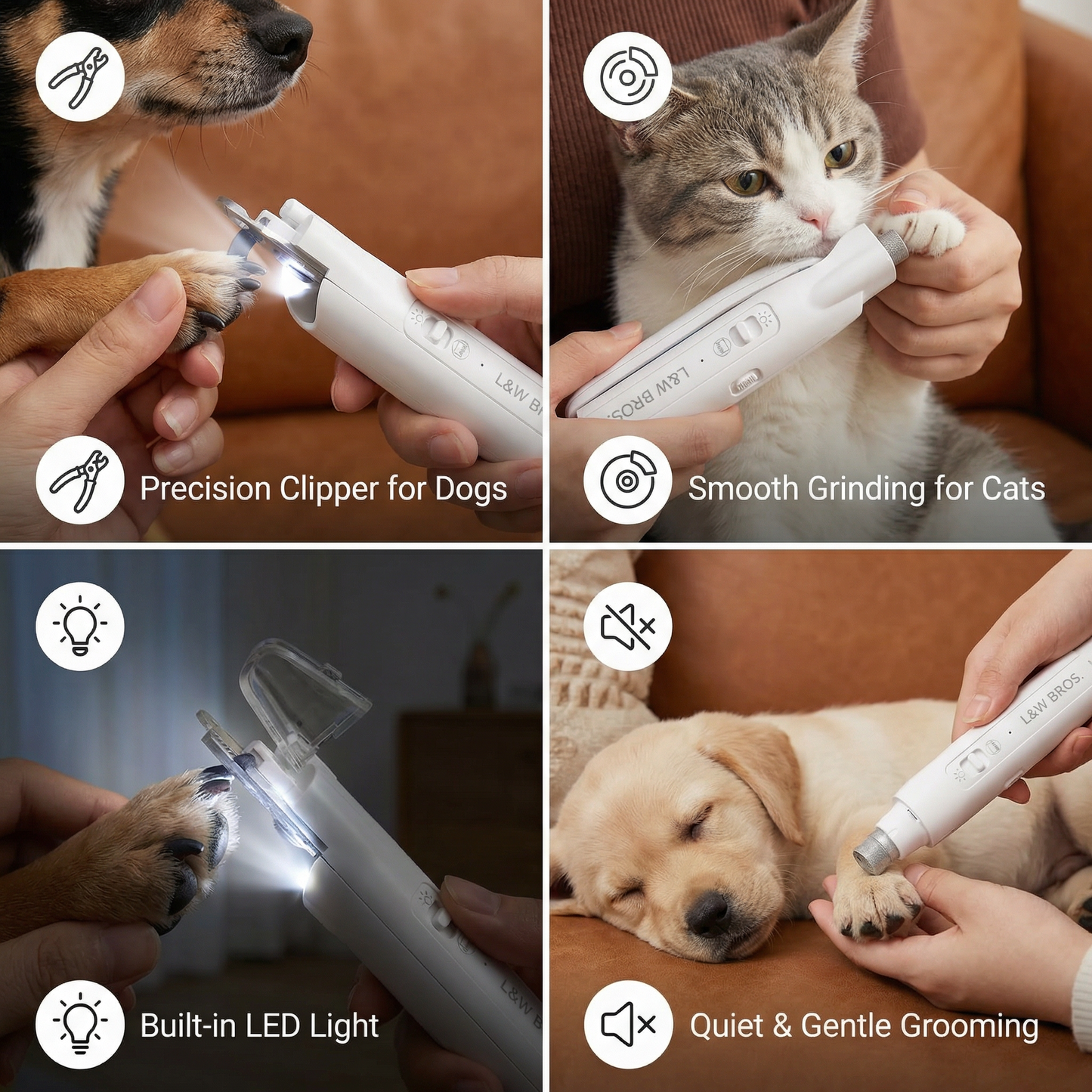 2-in-1 Pet Nail Clipper & Trimmer with LED – Quiet Grooming Tool for Dogs & Cats