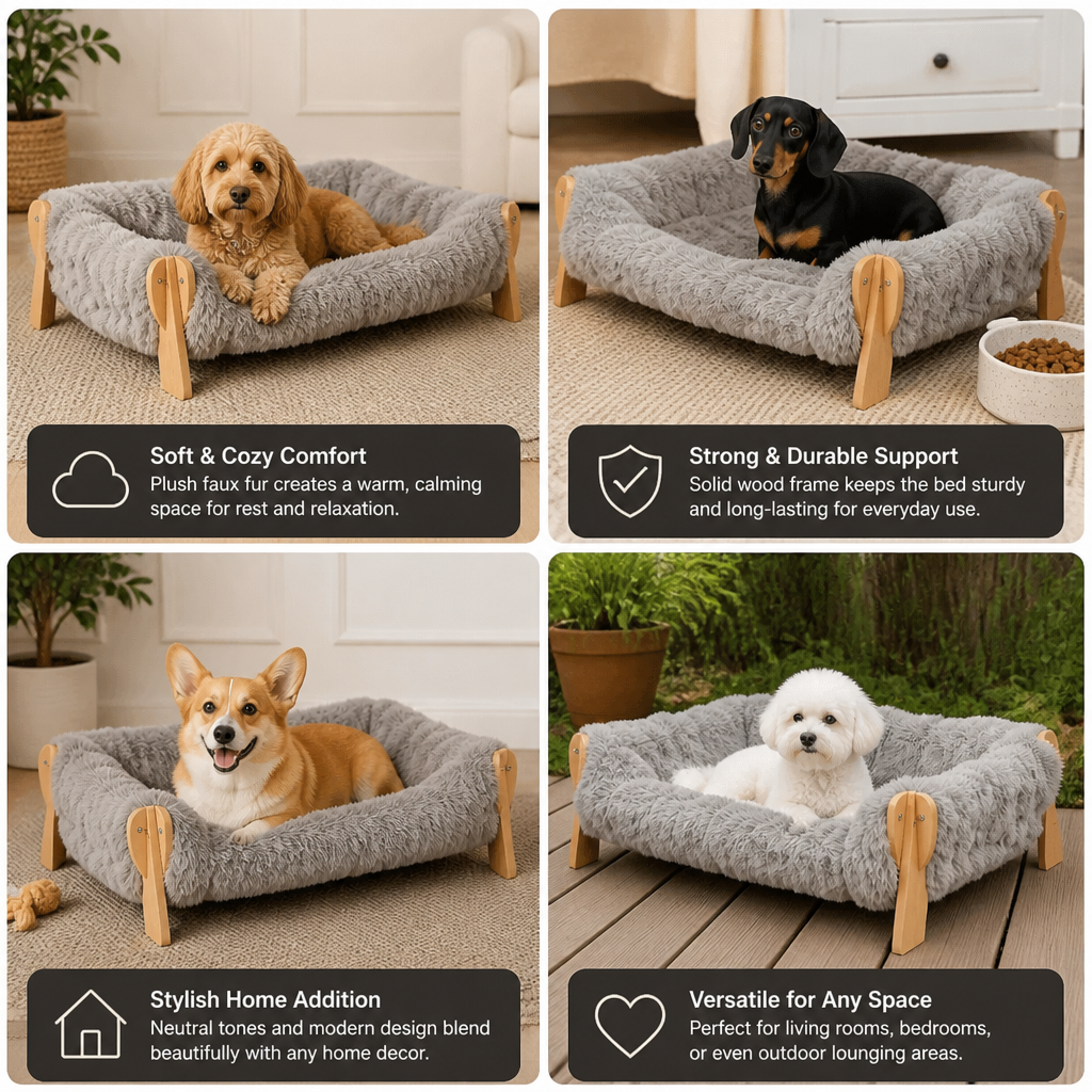 Luxury Elevated Solid Wood Dog Couch Bed