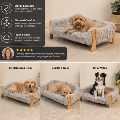 Luxury Elevated Solid Wood Dog Couch Bed