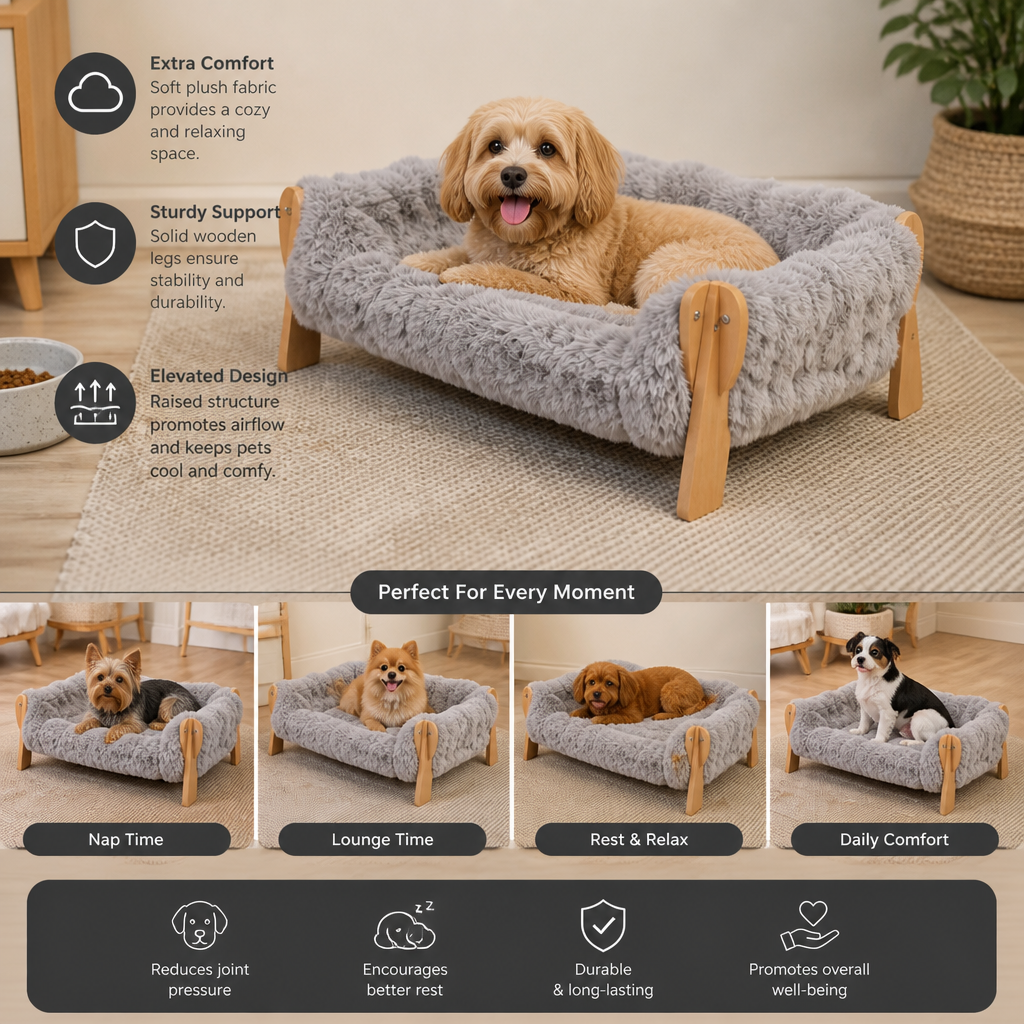Luxury Elevated Solid Wood Dog Couch Bed