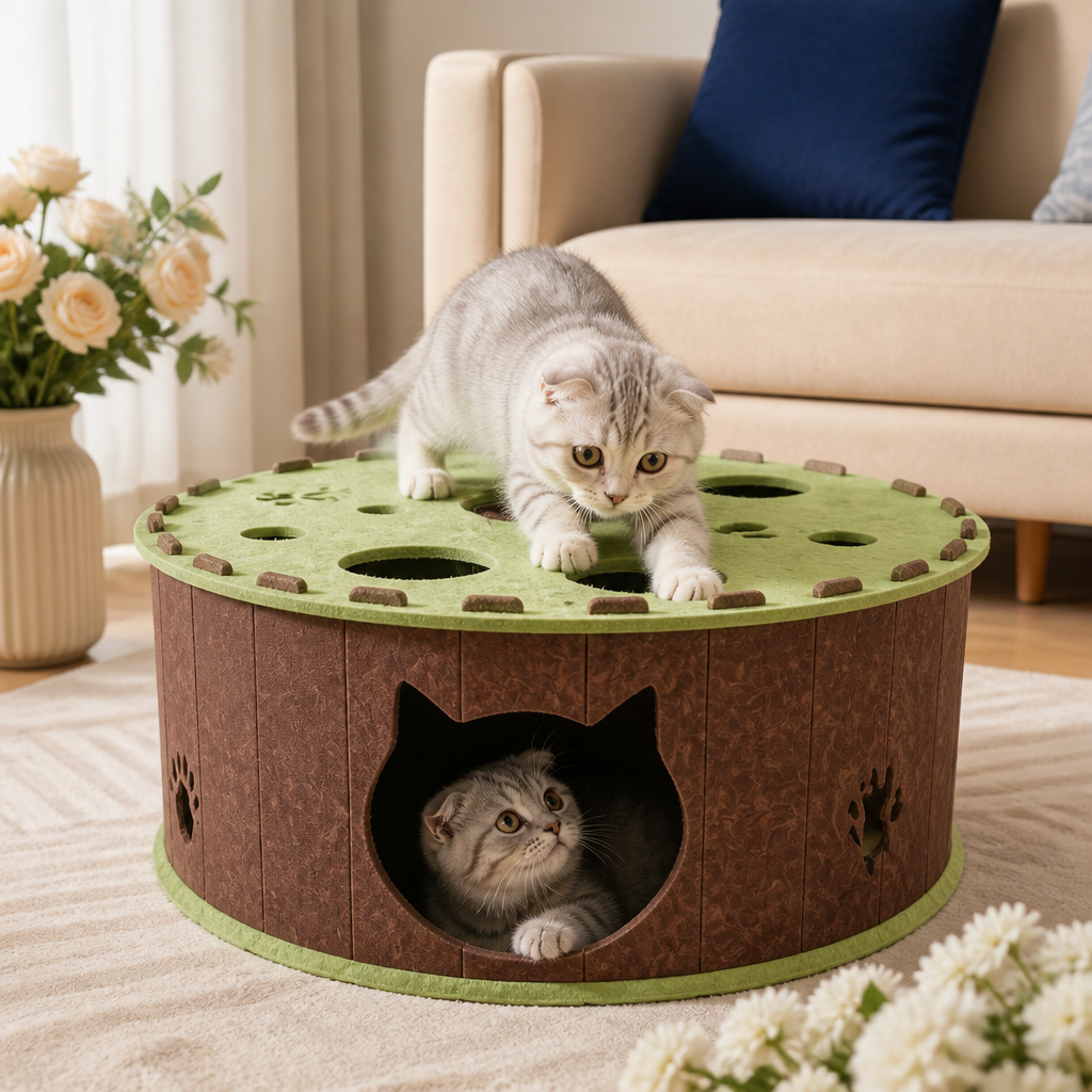 4-in-1 Foldable Cat Tunnel House – Interactive Hideaway, Scratcher & Play Bed